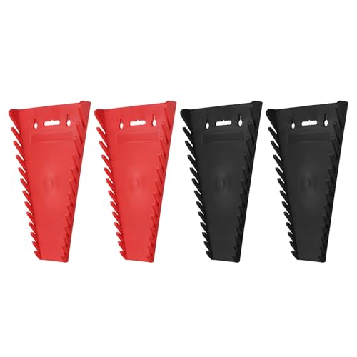 HARFINGTON 4pcs Magnetic Wrench Organizer, 12-Slot Each Wrench Holder, Wrench Rack Tray Storage For Tool Box, For Wrenches with Size SAE:1/4" - 15/16" Metric 6mm-24mm, Black,Red - color: Black,Red