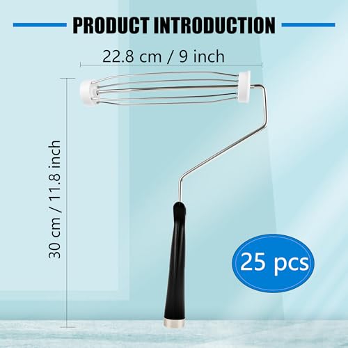 25 Pcs 9 Inch Paint Roller Frame Black Paint Roller 5 Wire Handle Brush Painting Supplies for Wall House Homes Repair Tools