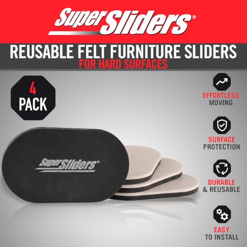 Super Sliders 3-1/2" x 6" Small Oval Reusable Felt Furniture Sliders for Hard Surfaces, Anti-Slip Protective Furniture Moving Pads for Beds, Sofas, Dressers, Set of 4, Beige - size: 3-1/2 x 6 Inch Oval, style: For Hardwood