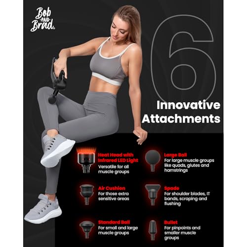 BOB AND BRAD D5 Ultra Heated Massage Gun with Red Light & Infrared Therapy, Deep Tissue Percussion Massage Gun with 13mm Amplitude, FSA-HSA Eligible, Ergonomic D-Handle for Muscle Recovery - color: Matte Black