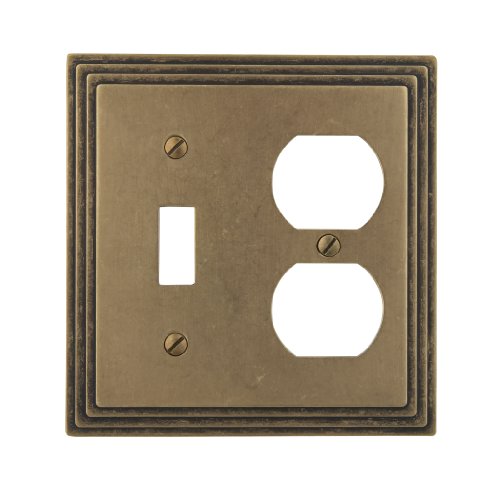 Amerelle Steps Single Toggle/Single Duplex Cast Metal Wallplate in Rustic Brass - color: Rustic Brass, size: 1 Toggle / 1 Duplex