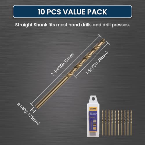 LU&MN M35 Jobber Drill Bits, 1/8", 10 Pcs - size: 1/8 in