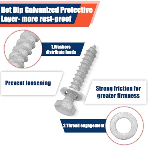 Tandefio 60 Pack 1/2'' x 3'' Lag Screw Bolts with Washer Galvanized - size: 1/2''x3''