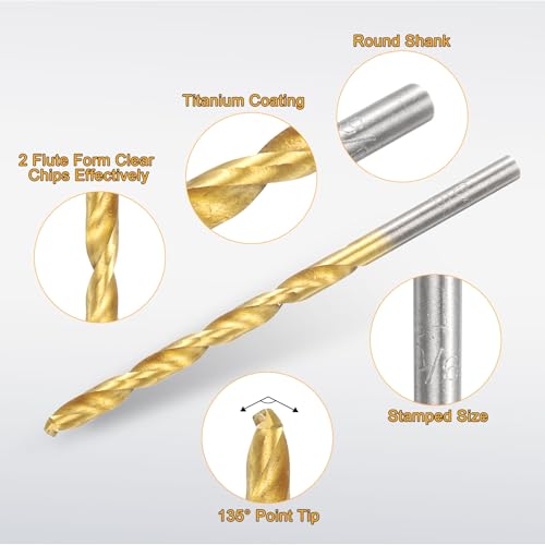uxcell 12pcs Titanium Twist Drill Bit 9/64" Drilling Dia High Speed Steel Drills for Hardened Metal, Stainless Steel, Cast Iron, Wood, Plastic - size: 9/64 inch