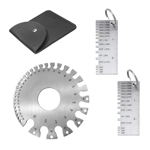 3 PCS Wire Gauge Measurement Tool, Precise Rustproof Colorfast Weld Seam Circular Gauge, Stainless Steel Metal Plate Welding Material Thickness Measuring Instrument (Silver)