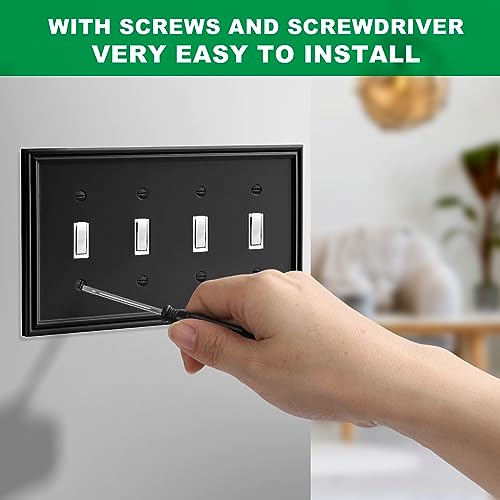 Black Modern Decorative Quad Toggle Light Switch Cover - size: 4 Gang Quad Toggle