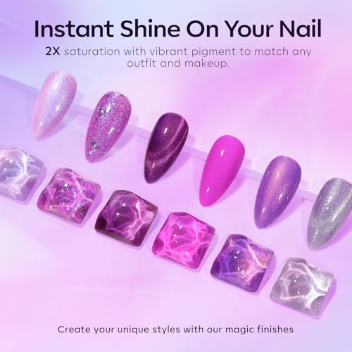 modelones Purple Cat Eye Gel Nail Polish Set, 6 Colors Silver Glitter - color: A-2 Lavender Skies