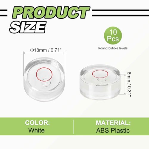 10pcs Round Bubble Level 18x8mm - Mini Circular Bullseye Spirit Levels Measuring Layout Tools for Leveling Camera/Tripod/Telescope/Workshop/Turntable/Pictures Frame, White - size: 18x8mm