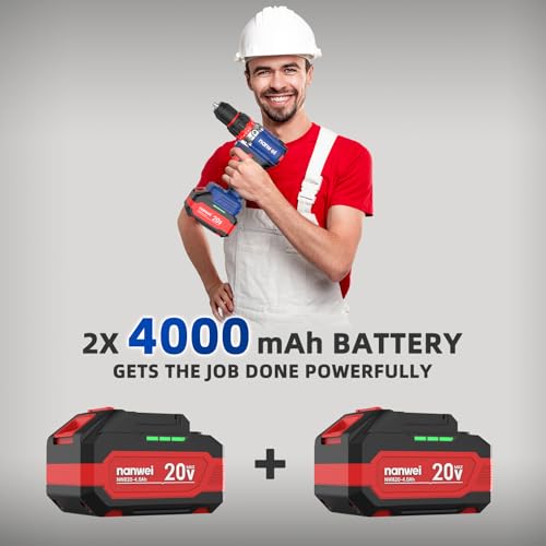 NANWEI Hammer Drill,1100 in-lbs, 26000BPM, 2x4.0Ah Batteries, Brushless