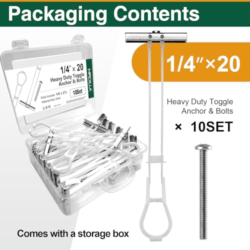 10PCS 1/4"-20 Toggle Bolts for Drywall, Metal Strap Anchors - size: 10pcs
