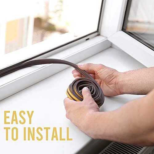 CANOPUS Weather Stripping Door & Window Seal Strip, Weather Stripping Door Seal, Self Adhesive with Double D-Shaped Section Profile, Insulation Roll, 2 Rolls of 2 Strips, 8ft Each, Total 32ft, Brown - color: Brown