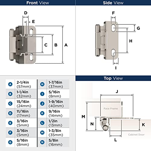 Amerock 1 Pair 1/2" Overlay Satin Nickel Partial Wrap Cabinet Hinge - color: Satin Nickel, size: 1/2 Inch (13 mm) Overlay