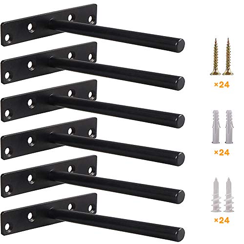 Heavy Duty Floating Shelf Bracket (Set of 6) – Solid Steel Blind Shelf Supports - Hidden Brackets for Floating Wood Shelves - Ideal for Cedar Wood Blocks & Mantels（Large Size） - size: 6 Inch - 6 Pack