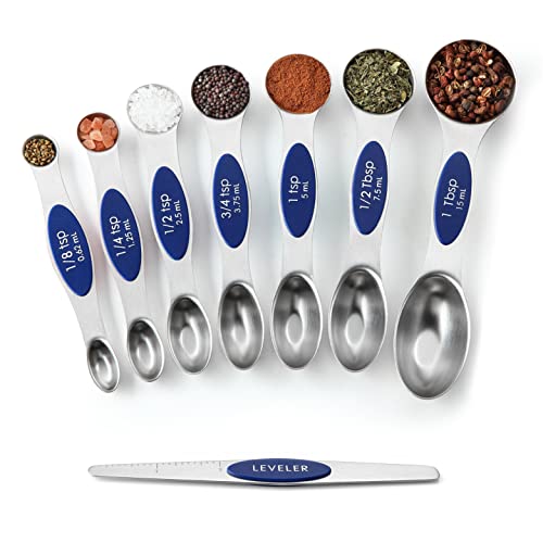Spring Chef 8 Magnetic Measuring Spoons Set for Baking & Cooking, Sapphire - color: Sapphire, size: 1-Pack