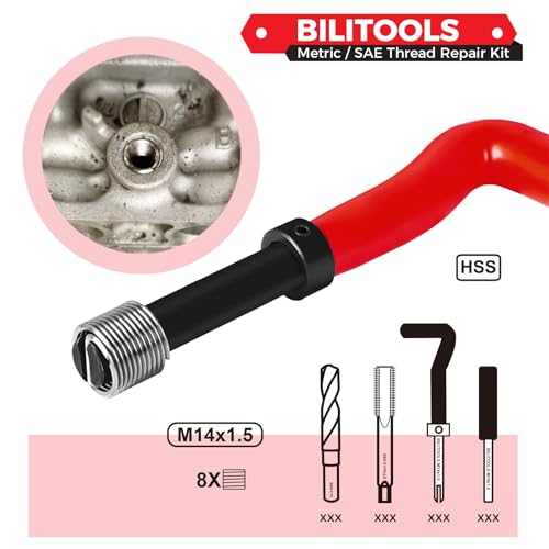 BILITOOLS M14x1.5 Helicoil Thread Repair Kit Metric, HSS Drill Heli Coil Repair Kit - size: M14 x 1.5, style: Metric