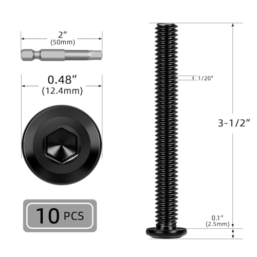 10 PCS 1/4"-20 x 3-1/2" Flat Head Socket Cap Screws Bolts, Flat Round Head Furniture Allen Bolts, Stainless Steel 304, Full Thread, Black Coating, Screwdriver Bit Included - size: 1/4"-20 x 3-1/2"