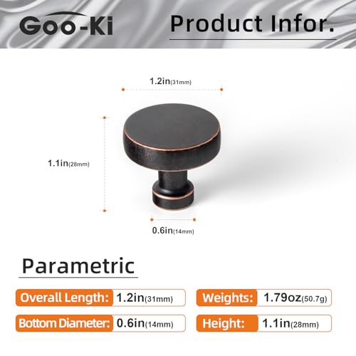 Goo-Ki 6 Pack Cabinet Knobs Antique Oil Rubbed Bronze Drawer Knobs Zinc Alloy Kitchen Hardware - Single Hole/Screw Bar Cabinet Pulls Drawer Handles - color: Antique Oil Rubbed Bronze, size: 1.2 Inches