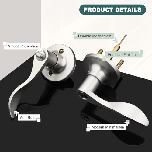 GOBEKOR 6 Pack Privacy Door Levers Interior Door Handles Brushed Nickel Lever Handles Keyless Modern Wave Levers for Bedroom and Bedroom - size: Privacy Door Lever - Keyless
