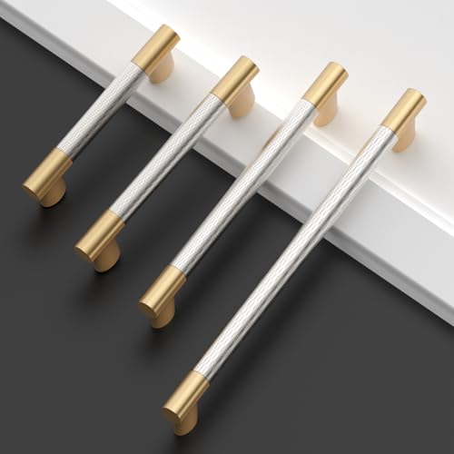 Gold & Nickel Knurled Cabinet Handles Kitchen Pulls 3 Inch 10 Pack - color: Gold and Nickel, size: 3" Hole Center
