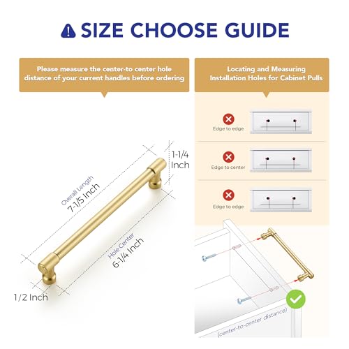 Ravinte Brushed Gold Kitchen Pulls Cabinet Handles 6-1/4 Inch 5 Pack - color: Brushed Gold, size: 6-1/4 Inches Hole Center