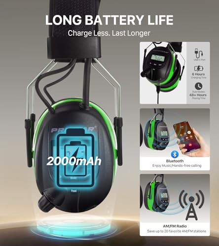 AM FM Radio Hearing Protection Earmuff, Bluetooth 5.4, 30SNR - color: Am/Fm+ Bluetooth-green