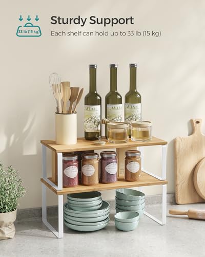 SONGMICS Cabinet Organizer Shelf, Set of 2 Spice Rack, Kitchen Storage - color: Cloud White + Natural Beige, size: 15.6"w