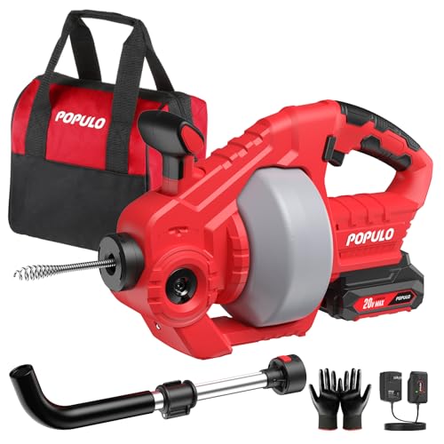 POPULO 25Ft Cordless Electric Toilet Drain Snake Auger For Toilet & drain - style: 24FT