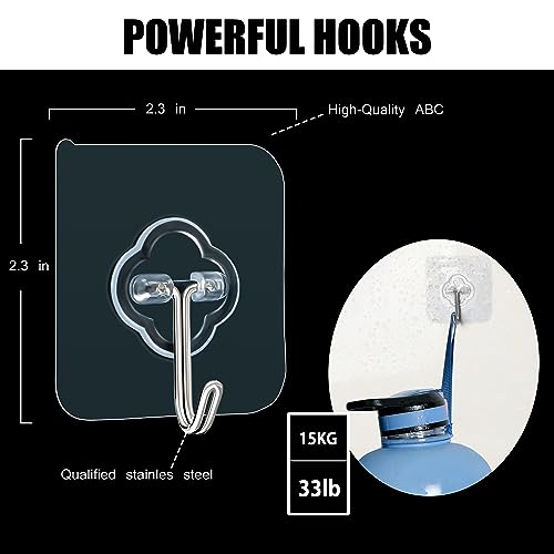 DKHDBD Adhesive Hooks 32 Pack 33lb Transparent Reusable Removable