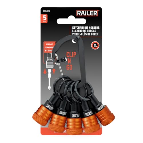 Railer 5pc 1/4" Hex Bit Holder Keychain – Quick Release Drill Organizer - color: Orange