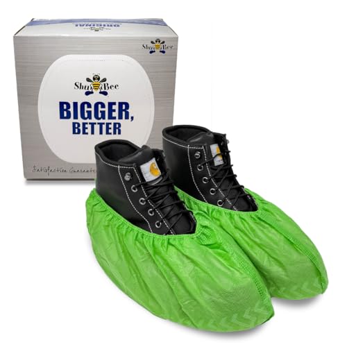 ShuBee Original Disposable, Extra-Large Boot and Shoe Covers, Thicker & Stronger, Durable Protection for Floors - 50 Pairs - color: Bright Green