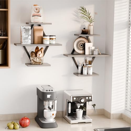 Floating Wall Shelves, Set of 2, Gray - color: Grey