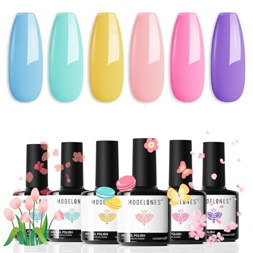 modelones Pastel Gel Nail Polisht Set, Pink Purple Blue Green Yellow - color: A-1 Spring Vibe