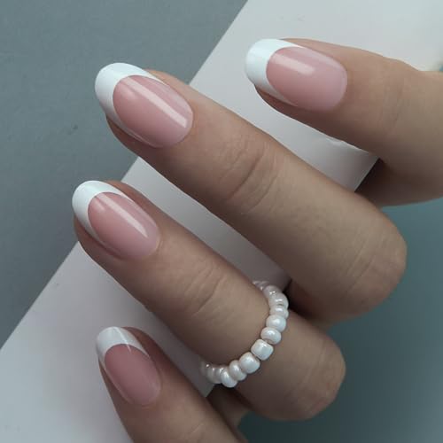 CurvLife Short Oval French Tip Press On Nails, Classic Edge Pink, Soft Gel - color: A3 - Classic French