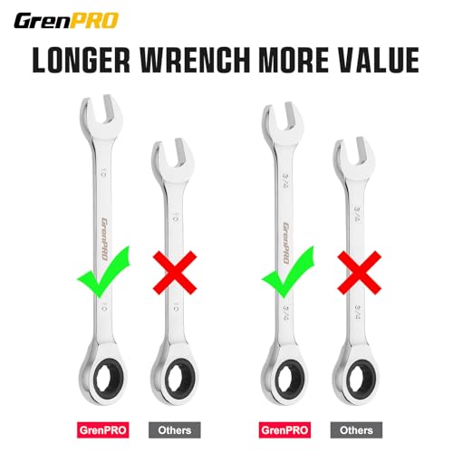GRENPRO 23PCS Ratcheting Wrench Set Metric & SAE Combination Open End - style: 23PCS Ratcheting Wrench Set