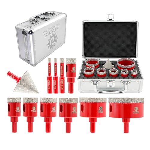Diamond Core Drill Bits Set - FOCSTOL 11pcs (6/6/8/20/25/28/32/35/50/65mm+50mm Beveling Chamfer Bit) Hole Saw Kit with Triangle Shank for Porcelain Tile Ceramic Granite Marble - size: KIT9