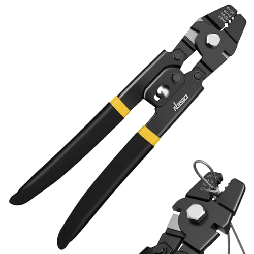 DISEN Wire Rope Crimping Tool, Fishing Crimps, Swaging Tool for Wire Rope, Wire Crimper for Aluminum Oval Sleeves from 3/32 inch to 1/64 inch, Chrome Vanadium Steel, Phosphated Black