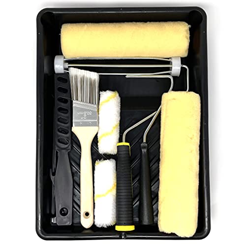 Allgala Paint Roller Kit 9 Pack Lint Free Paint Roller with Roller Frames Covers Brush Mixer and Large Tray - TH10301 - color: 9PC 9IN