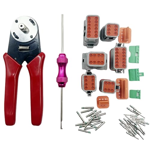 449Pcs DT Deutsch Connector Kit,2 3 4 6 8 12 Pin Waterproof Automotive Electrical Connectors with Deutsch Crimping Tool,DT Connector Removal Tool,Size 16 Solid Contacts