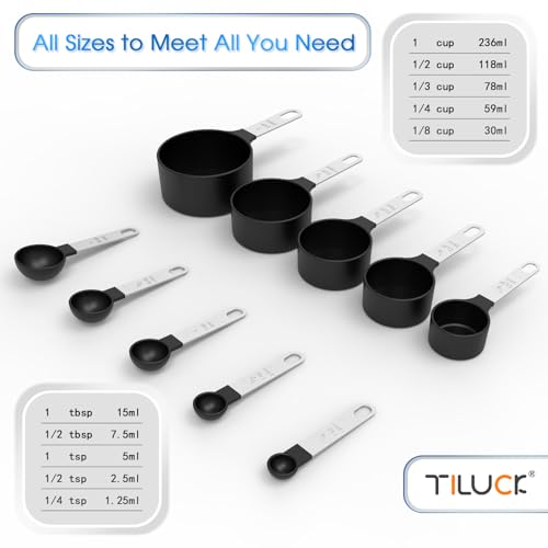 Measuring Cups & Spoons Set, Stackable Cups and Spoons - color: Black