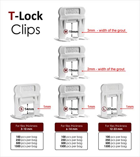 T-Lock TM 1/8" (3mm)" PERFECT LEVEL MASTER TM Professional" Anti lippage" Tile leveling system - (spacers only), Red wedges not included and sold separately! (250 Clips) - size: 250 Clips
