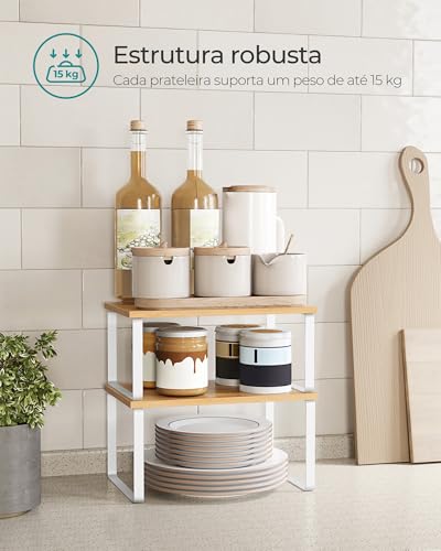 SONGMICS Cabinet Organizer Shelf, Set of 2 Spice Rack, Kitchen Storage - color: Cloud White + Natural Beige, size: 11.7"w