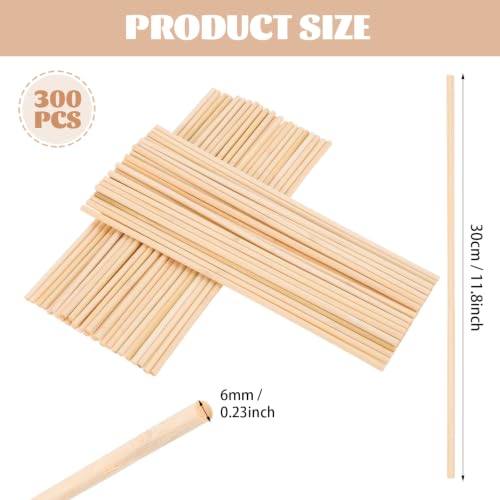 300 Pcs Wooden Dowel Rods, 1/4 x 12 Inch Craft Sticks for DIY - size: 1/4 x 12 Inch(300 PCS)