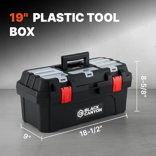 Black Canyon 19 Inch Portable Plastic Tool Box, 19 in × 9.6 in × 8.3 in, Padlockable 1 Piece 19 in - size: 19 IN/PLAS
