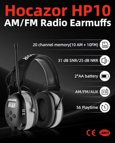 HP10 FM AM Radio Headphones with LCD Display, 30dB SNR Hearing Protection Safety Earmuffs for Mowing Work Shops, Grey - style: Grey, Fm/Am Radio, No Bluetooth, 2aa Batteries(no Include)