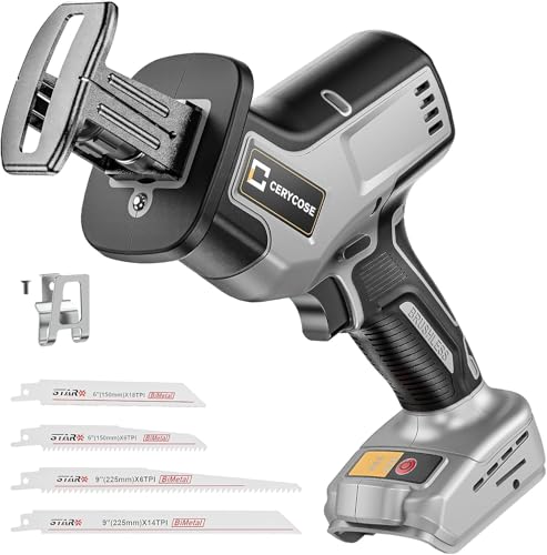 Cerycose Cordless Reciprocating Saw Compatible with DeWalt 20V Battery, Brushless motor, Variable Speed 0-3000 Spm, Tool Free Blade Change, 4 Saw Blades for Wood/Metal/PVC Cuts (Tool Only) - style: One-handed for dewalt battery
