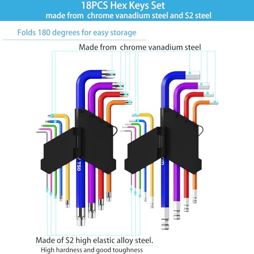 18 PCS Hex Key Set, Color-Coded, Chrome Vanadium Steel, Industrial Grade, T10-T50 - size: 18PCS Set