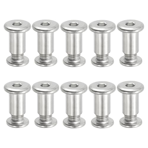 PATIKIL Hex Chicago Screws, 10 Set Binding Screw Posts M8 x 15 mm Connecting Hex Drive Socket Cap Bolt Nuts for Scrapbook Leather Belt Album Photo Furniture Repair, Silver - size: M8 x 15