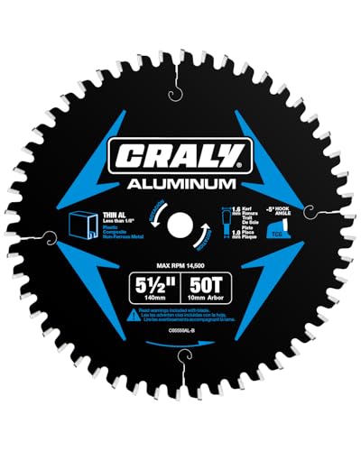 CRALY 5-1/2 Inch 50 Teeth Aluminum and Non-Ferrous Metal Cutting Circular Saw Blade, 10 mm Arbor, Carbide Tipped, Thin Kerf, Black Ice™, for Thin Aluminum, Plastic, Composite(C05550AL-B) - size: 5-1/2", 3/8" arbor, 50T