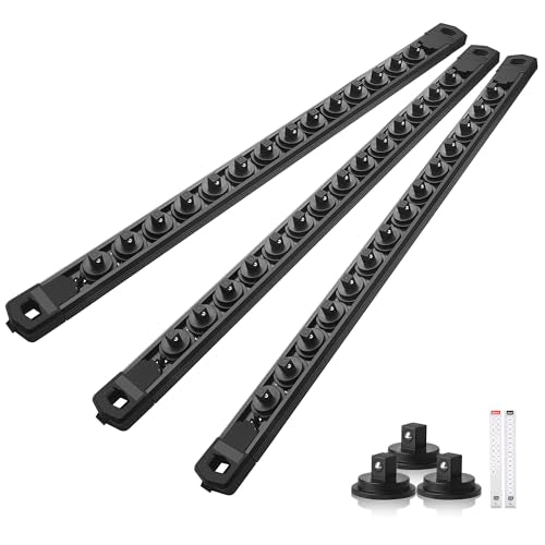Reniteco Magnetic Socket Organizer Set, 3-Pack 1/4” Socket Rails - color: Black, size: 1/4-Inch Drive,3pc