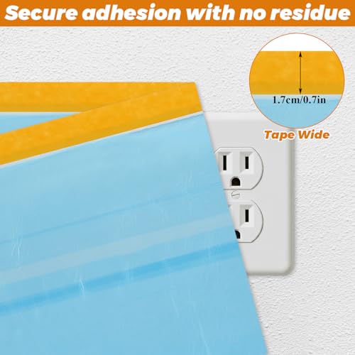 ASelected 6 Roll Pre-Taped Masking Film, 43' x 65'' Painters Plastic Roll with Painters Tape and Plastic sheeting, PE Masking Film for Walls, Cars, Carpets
